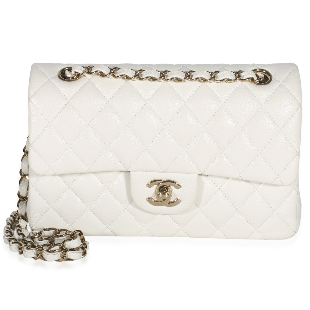 Chanel White Quilted Caviar Small Classic Double Flap Bag Handbag id