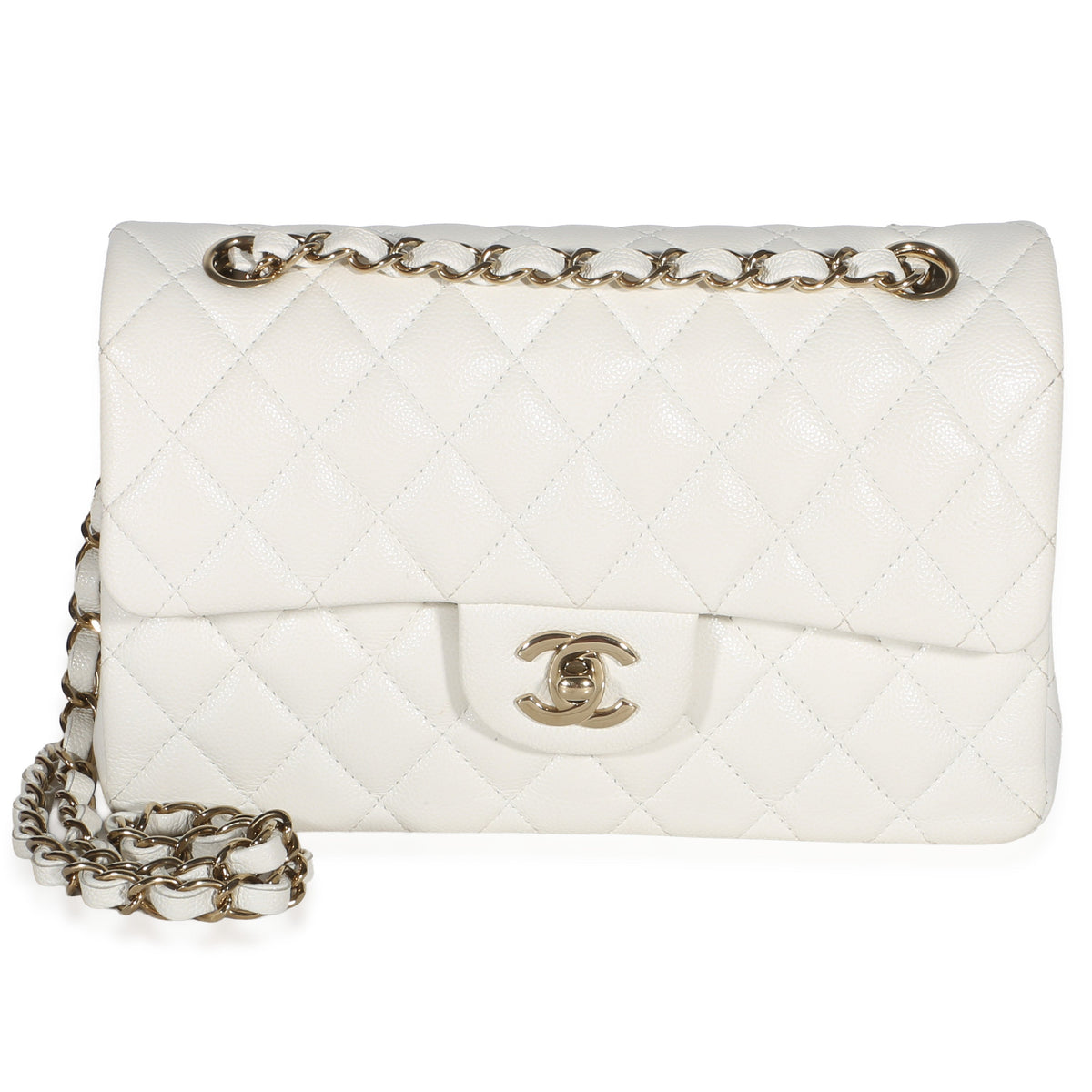Chanel White Quilted Caviar Small Classic Double Flap Bag Handbag id
