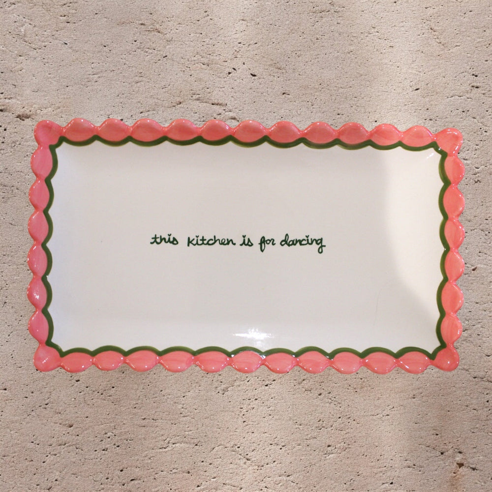 Hand-painted “This Kitchen is for Dancing” Scalloped Tray