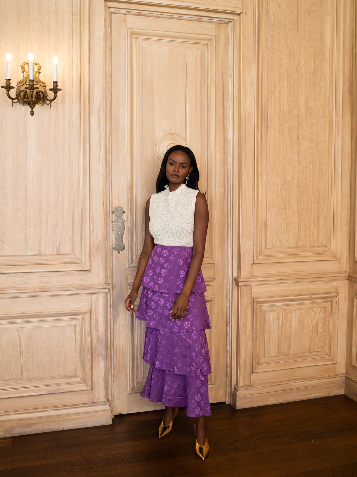 Brenda Skirt in Plum Floral Jacquard
