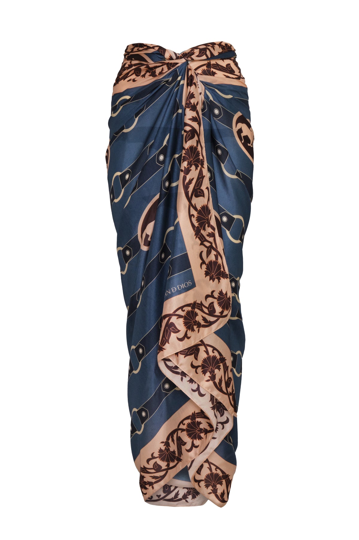 De La Falaise Cotton Silk Sarong in Blue Horse Reins