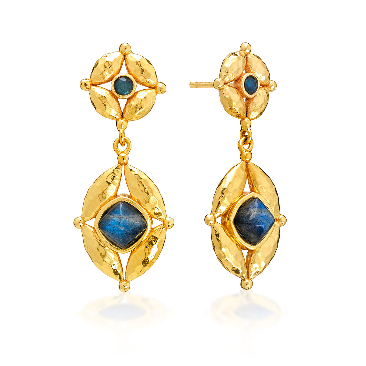 Mystic Eye Post Drop Earrings in Blue Labradorite