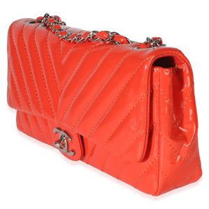 Chanel Orange Chevron Patent East West Single Flap Bag Handbag 2