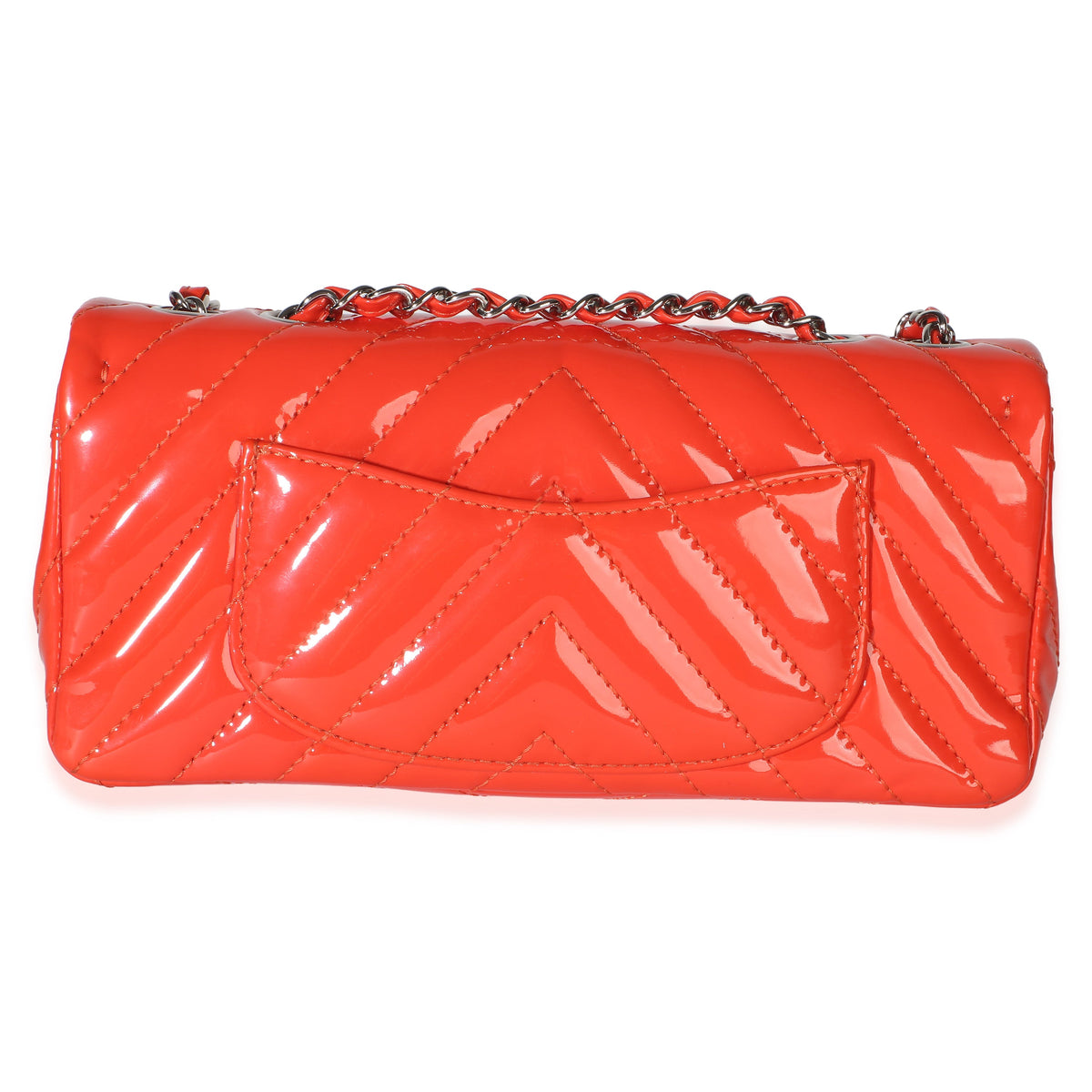 Chanel Orange Chevron Patent East West Single Flap Bag Handbag 4