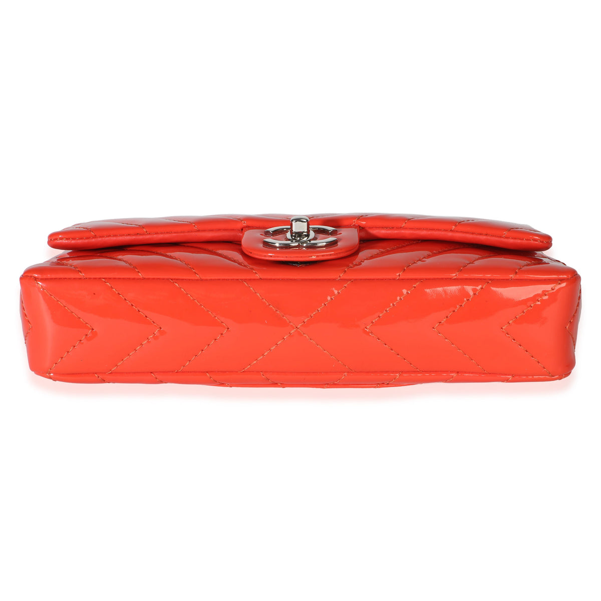 Chanel Orange Chevron Patent East West Single Flap Bag Handbag 5