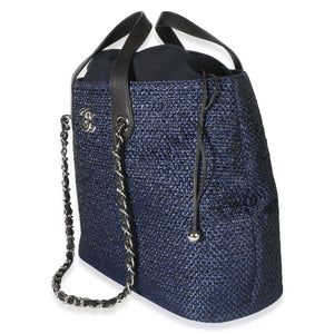 Chanel Navy Blue Raffia CC Expandable Shopping Tote Handbag 2
