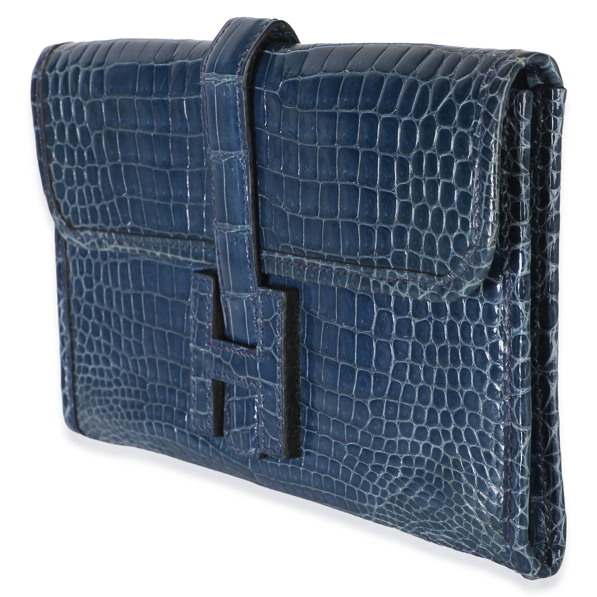Hermès Bleu Roi Shiny Crocodile Porosus Mini Jige Clutch Handbag 2
