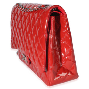 Chanel Red Quilted Patent Maxi Classic Double Flap Bag Handbag 2