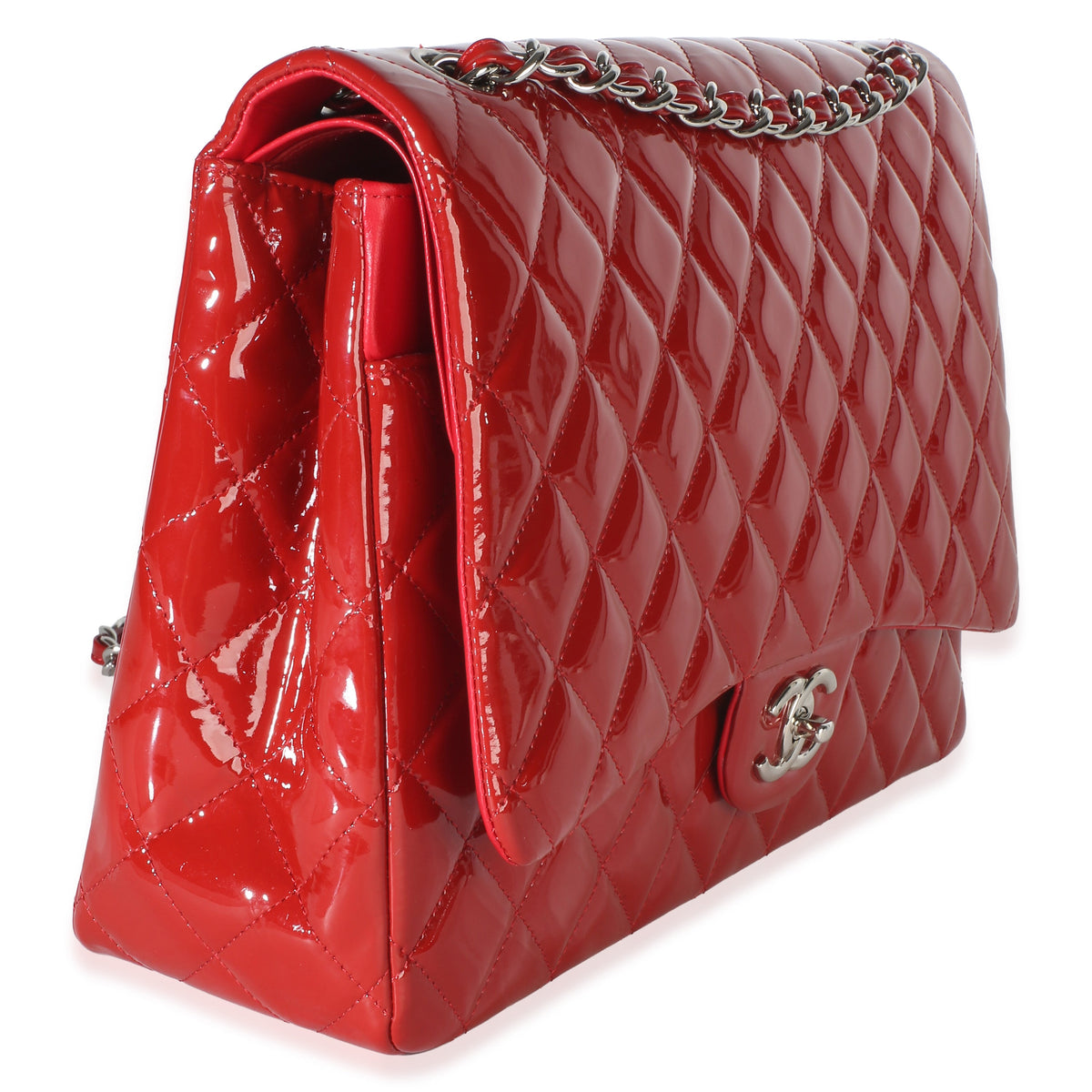 Chanel Red Quilted Patent Maxi Classic Double Flap Bag Handbag 3