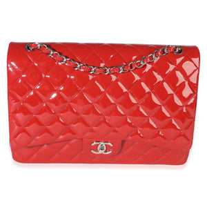 Chanel Red Quilted Patent Maxi Classic Double Flap Bag Handbag 8