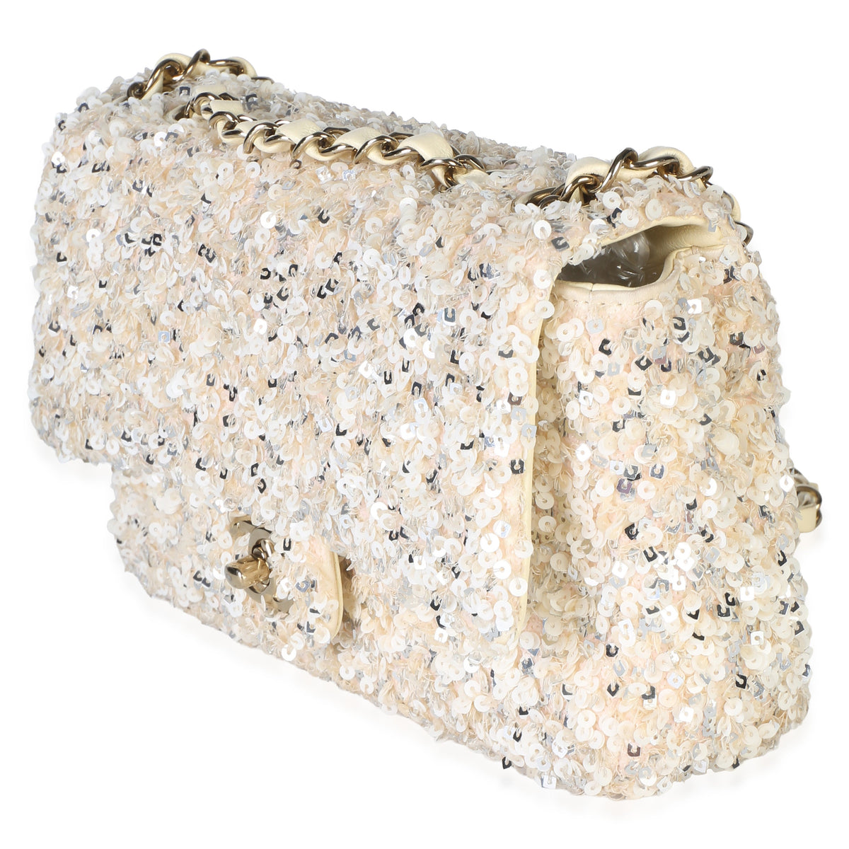 Chanel Cream Silver Sequin Small Single Flap Bag Handbag 2