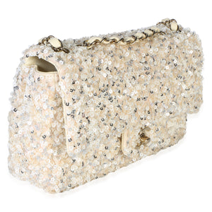 Chanel Cream Silver Sequin Small Single Flap Bag Handbag 3