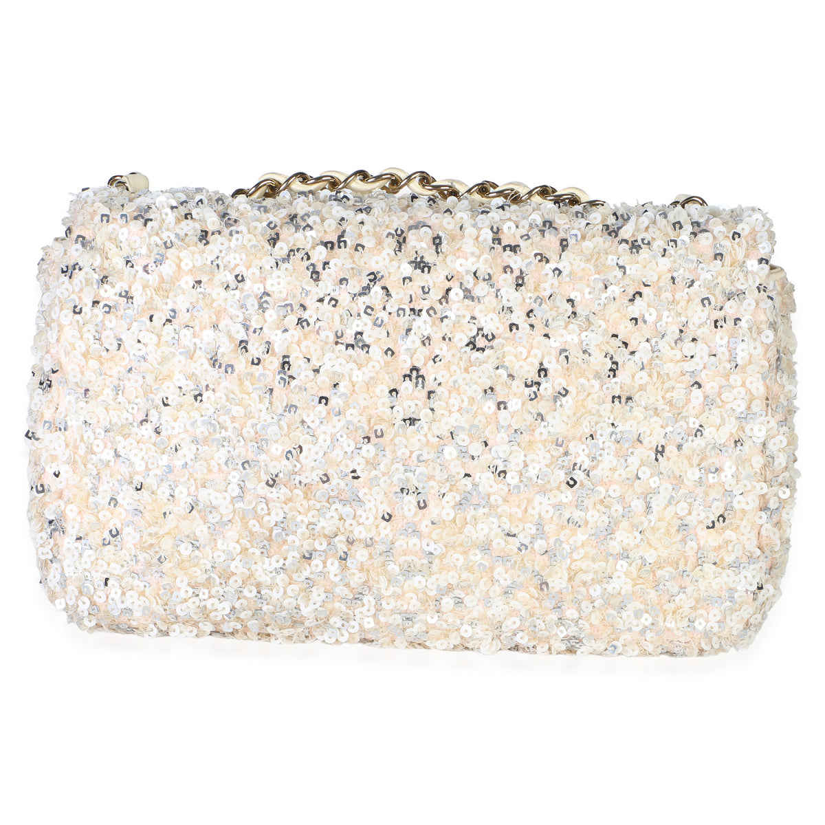 Chanel Cream Silver Sequin Small Single Flap Bag Handbag 4
