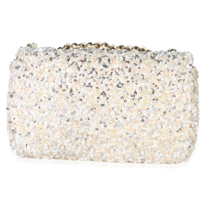 Chanel Cream Silver Sequin Small Single Flap Bag Handbag 4