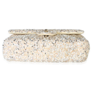 Chanel Cream Silver Sequin Small Single Flap Bag Handbag 5