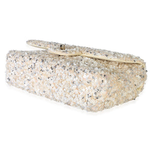 Chanel Cream Silver Sequin Small Single Flap Bag Handbag 6