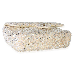 Chanel Cream Silver Sequin Small Single Flap Bag Handbag 7