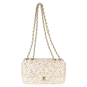 Chanel Cream Silver Sequin Small Single Flap Bag Handbag 8