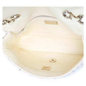 Chanel Cream Silver Sequin Small Single Flap Bag Handbag 9
