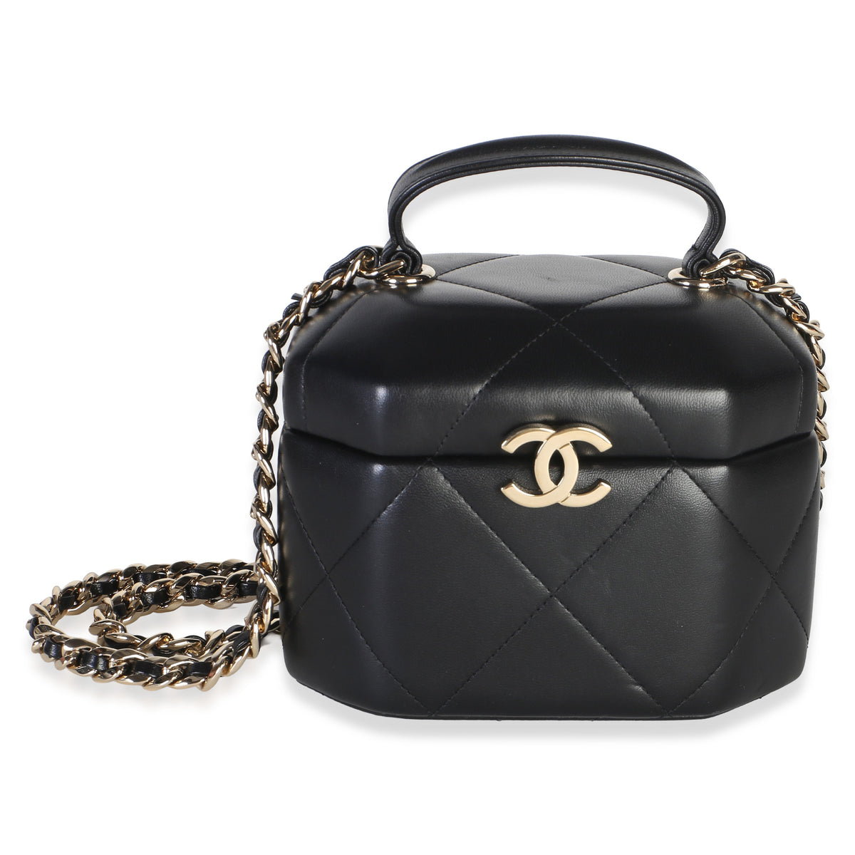 Chanel Black Lambskin Paris Chateau De Chenonceau Vendome Case With Chain Handbag fv