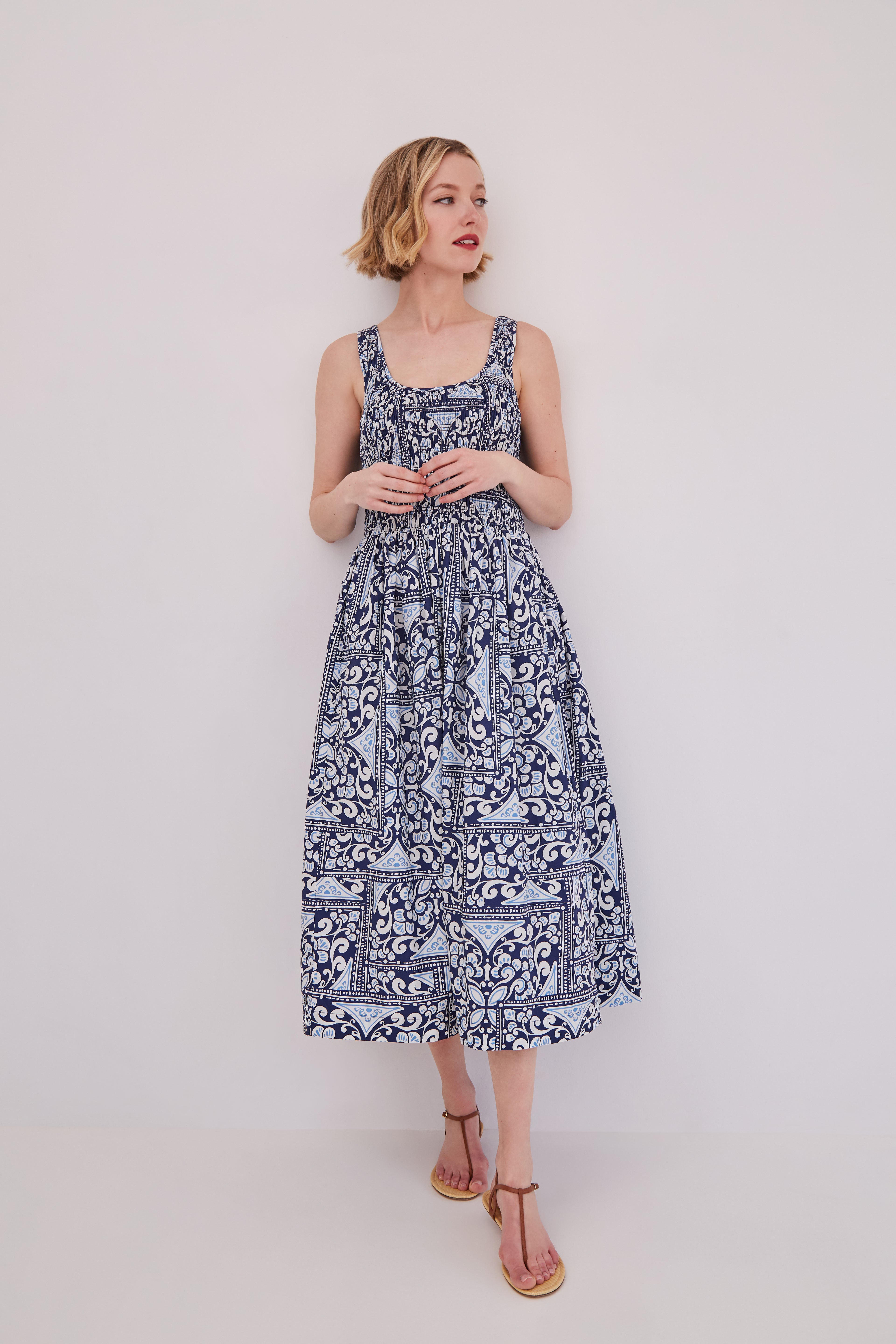 Bergamo Dress in Heart Tile Navy