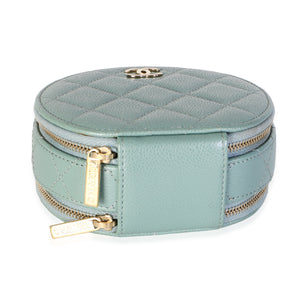 Chanel Light Green Quilted Caviar Handle With Care Round Vanity Case Handbag 5