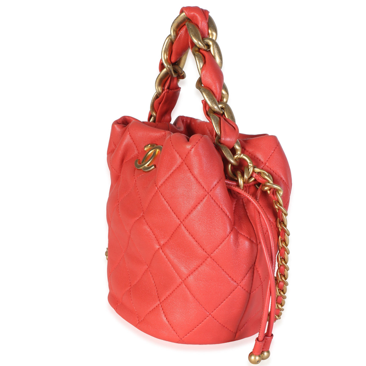 Chanel Red Quilted Calfskin Chain Is More Bucket Bag Handbag 2