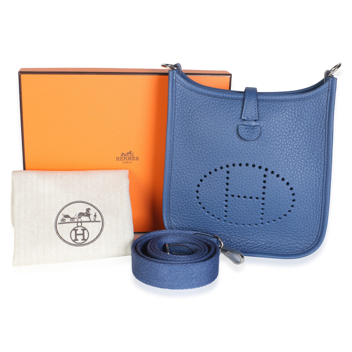 Hermès Bleu Tie Clemence Mini Evelyne TPM 16 PHW Handbag 8