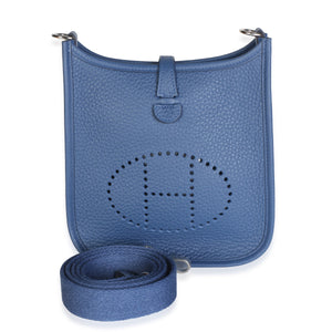 Hermès Bleu Tie Clemence Mini Evelyne TPM 16 PHW Handbag fv