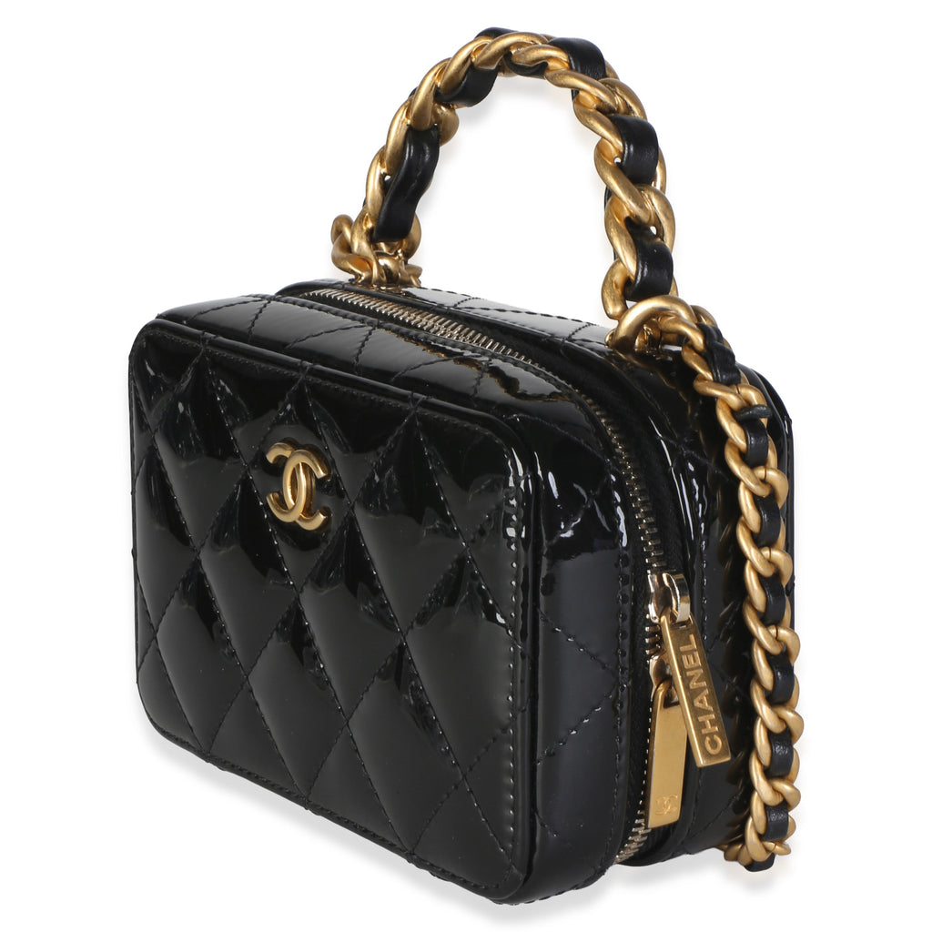 Chanel Black Quilted Patent Mini Vanity Chain Bag Handbag 2