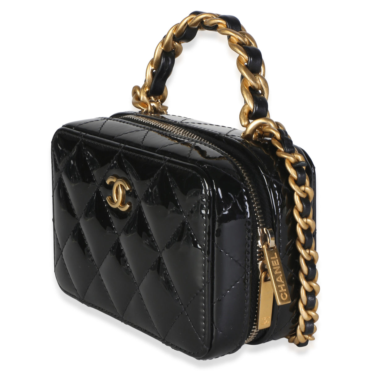 Chanel Black Quilted Patent Mini Vanity Chain Bag Handbag 2