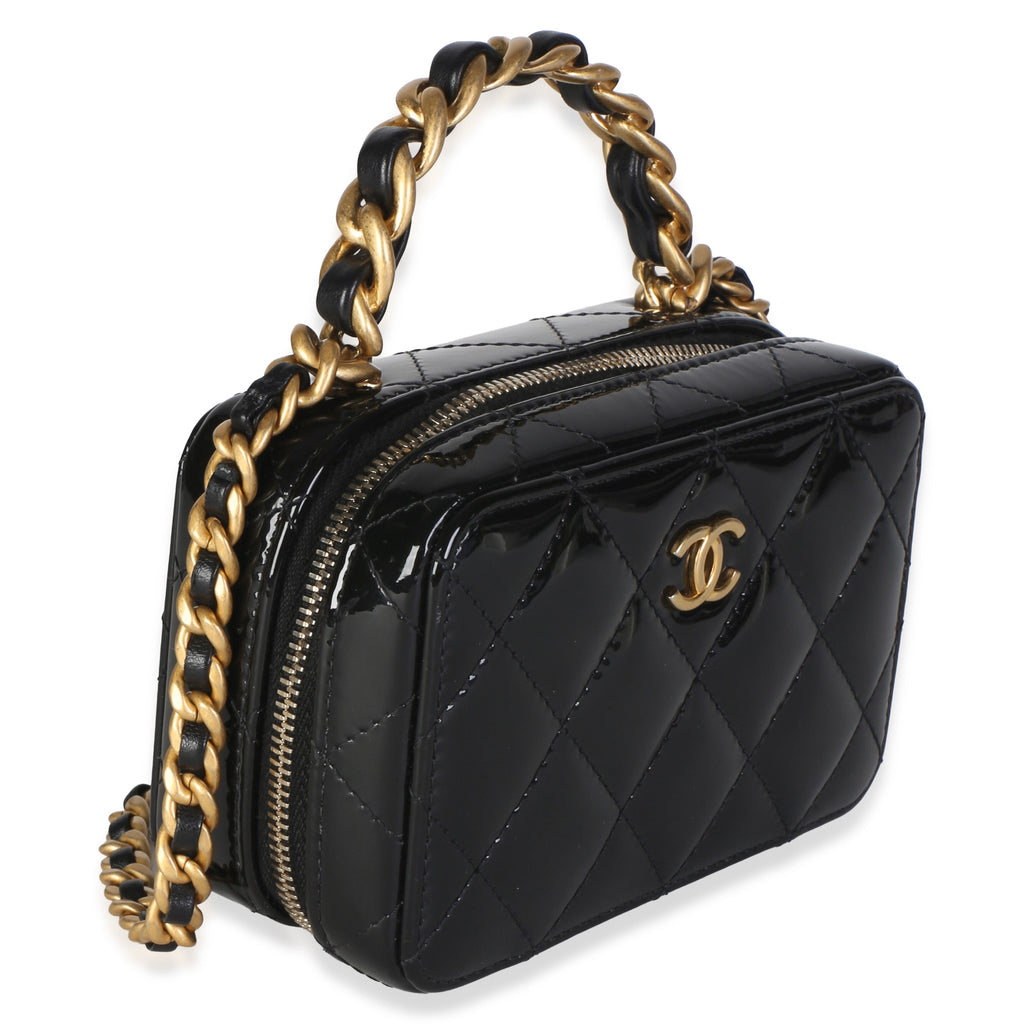 Chanel Black Quilted Patent Mini Vanity Chain Bag Handbag 3