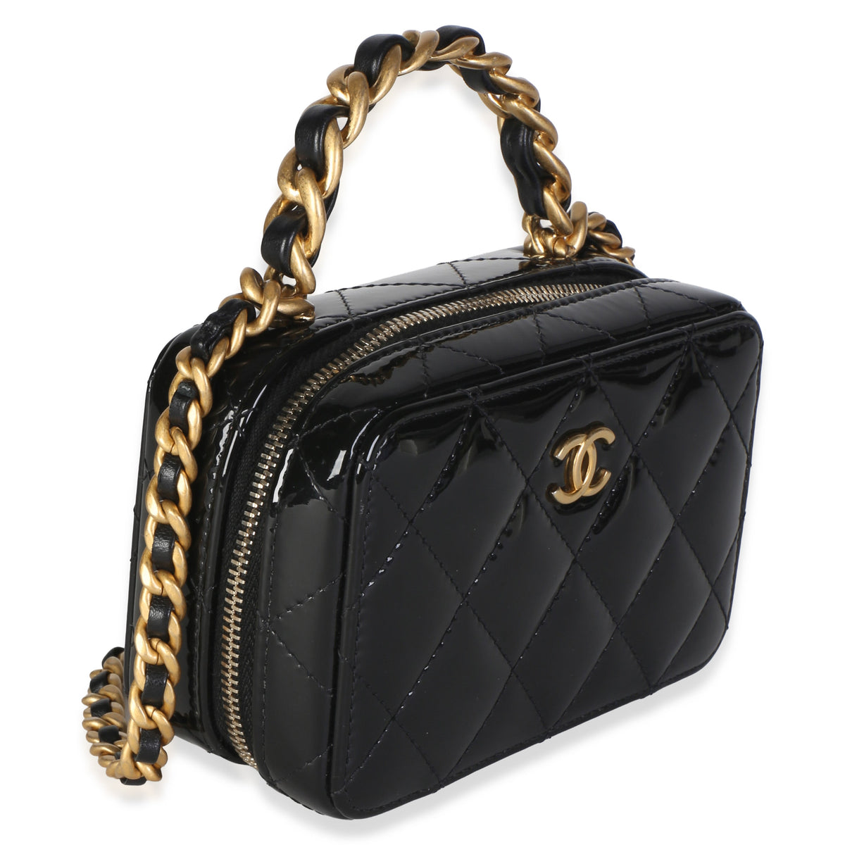 Chanel Black Quilted Patent Mini Vanity Chain Bag Handbag 3