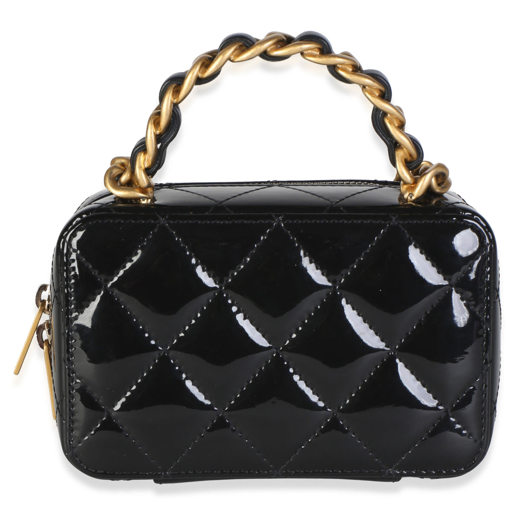 Chanel Black Quilted Patent Mini Vanity Chain Bag Handbag 4