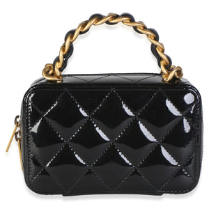 Chanel Black Quilted Patent Mini Vanity Chain Bag Handbag 4