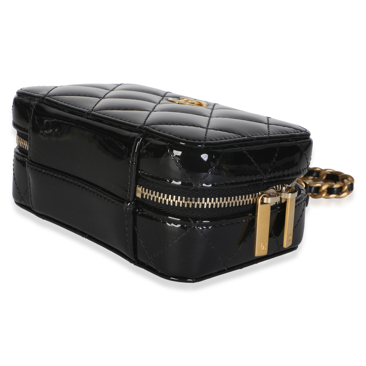 Chanel Black Quilted Patent Mini Vanity Chain Bag Handbag 6