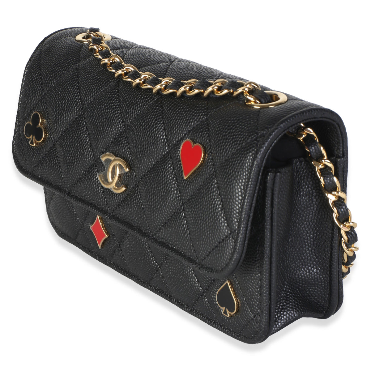 Chanel Black Quilted Caviar Casino Flap Phone Holder Handbag 2