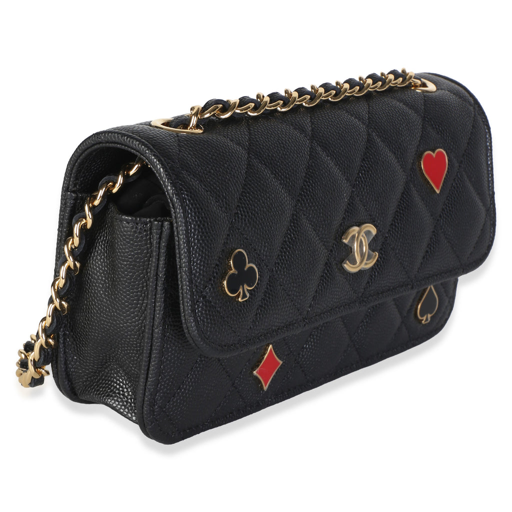 Chanel Black Quilted Caviar Casino Flap Phone Holder Handbag 3