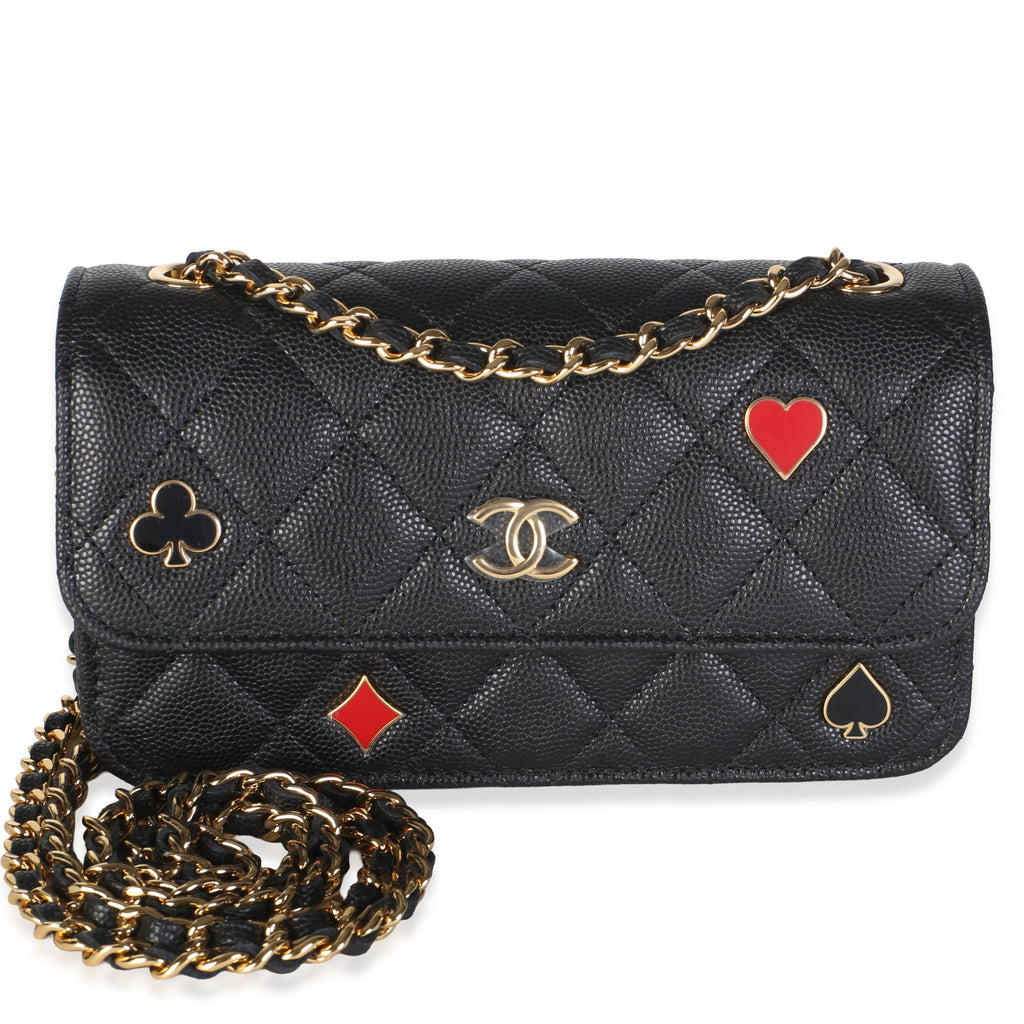 Chanel Black Quilted Caviar Casino Flap Phone Holder Handbag fv