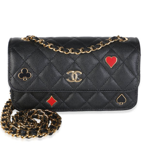 Chanel Black Quilted Caviar Casino Flap Phone Holder Handbag fv