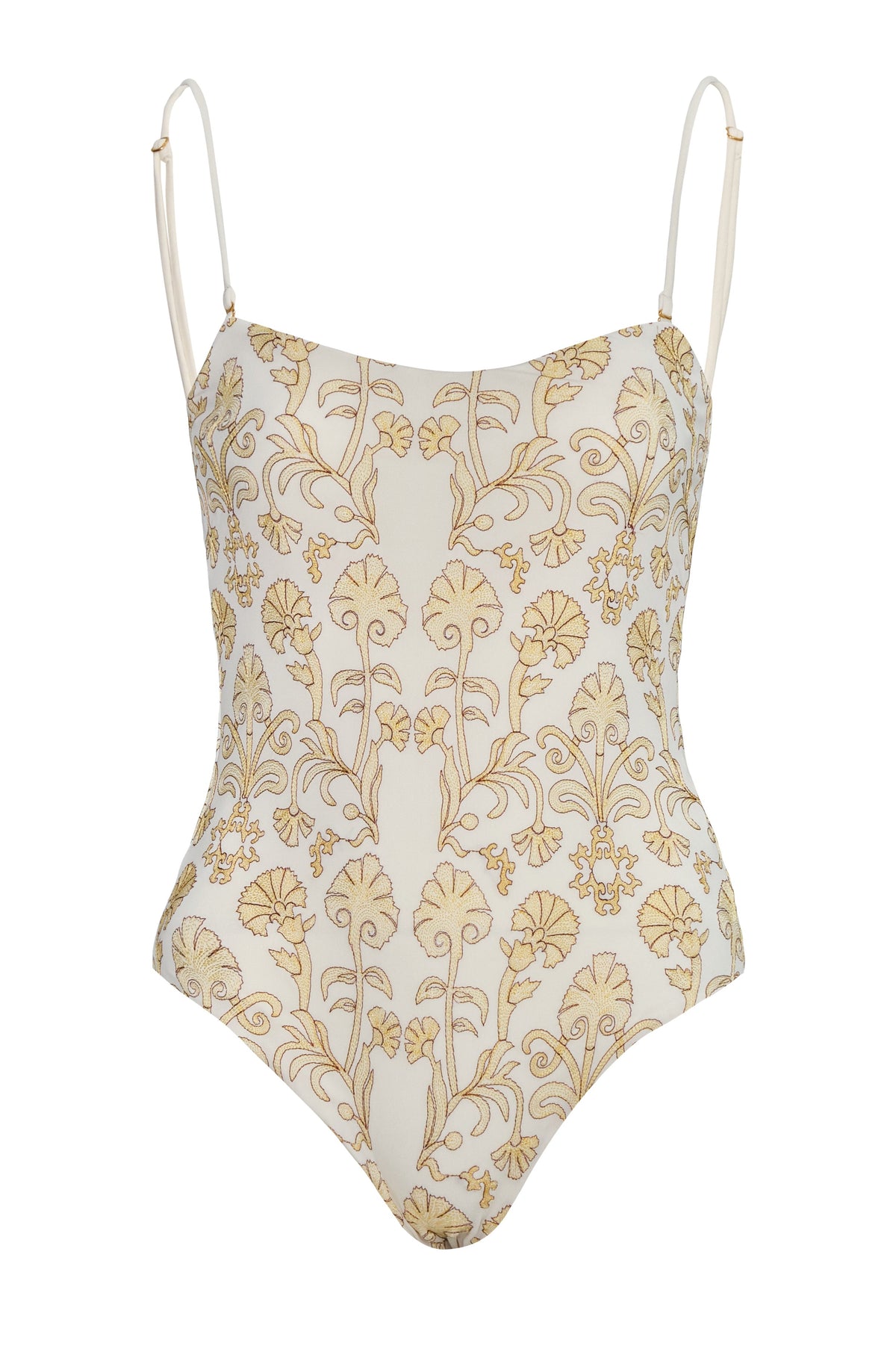 Esteros Embroidered One Piece in Yellow Flowers &Ivory
