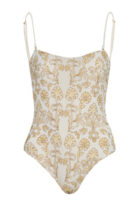 Esteros Embroidered One Piece in Yellow Flowers &Ivory