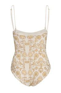 Esteros Embroidered One Piece in Yellow Flowers &Ivory