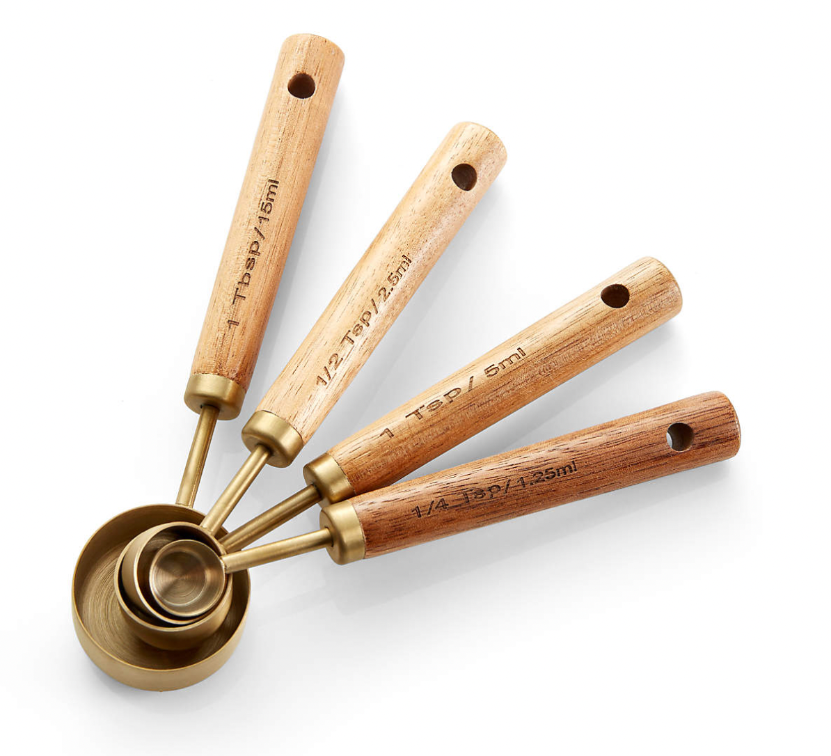 Acacia Wood and Gold Measuring Spoons, Set of 4