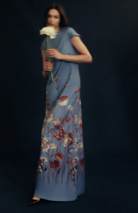 Floral Crepe Augusta Gown in Cornflower Multi
