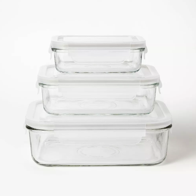 6pc (Set of 3) Glass Food Storage Container Set Clear - Figmint™: Freezer, Dishwasher & Microwave Safe