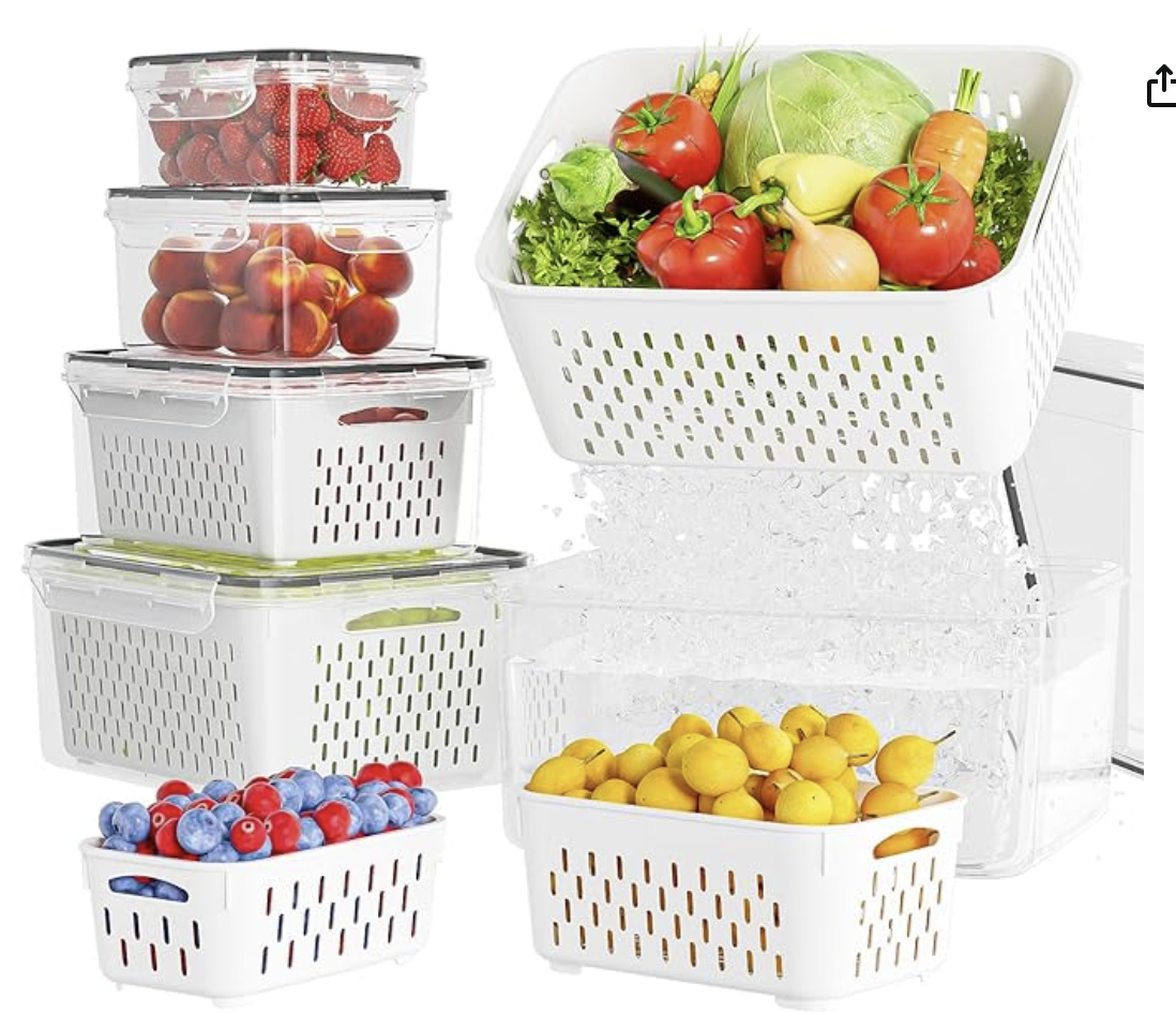 5 Pack Fruit Storage Containers for Fridge with Removable Colanders