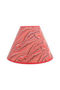 16" hand-marbled empire lampshade with florentine pink marbling pattern, red trim