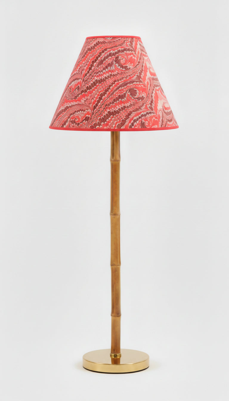 16" hand-marbled empire lamp with florentine pink marbled shade, bamboo-style stem and gold base