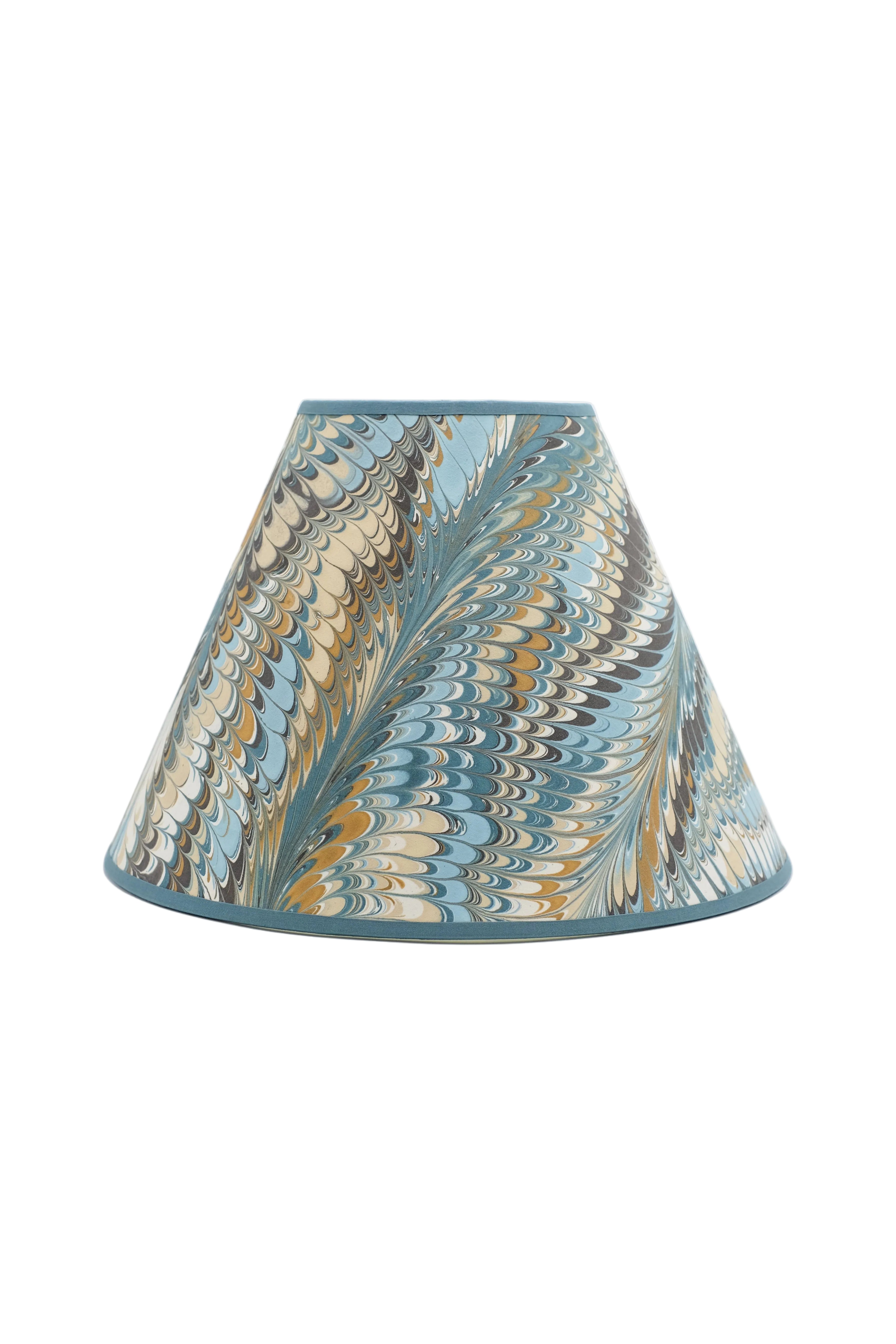 16" Hand-Marbled Empire Lampshade with teal, gold, beige marbling - Inner Child design